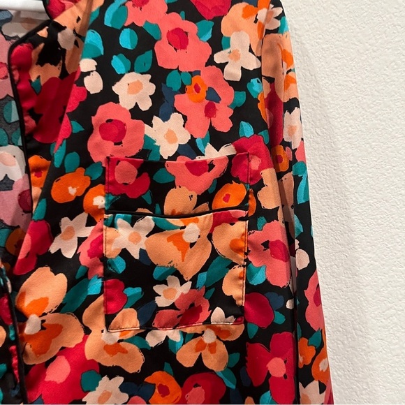 Primark size small bright pinks and oranges floral long sleeve satin look top - Picture 2 of 9